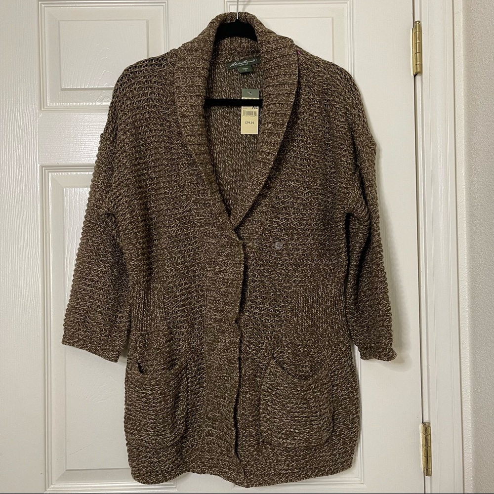 NWT EDDIE BAUER XL V-NECK, BROWN CARDIGAN.